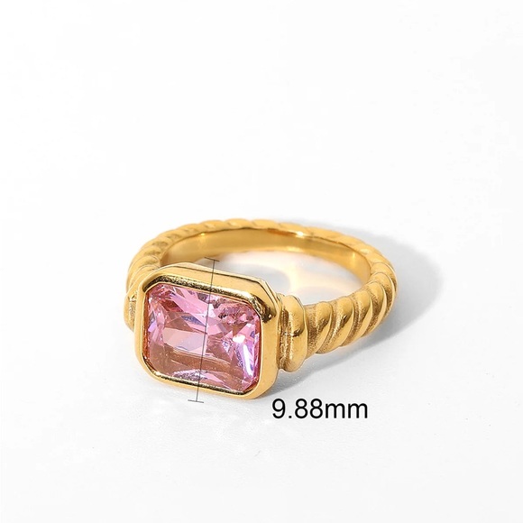 18K Gold Plated Pink zircon Crystal Ring*Pink Sapphire*Cubic Zirconia CZ*JD - Picture 6 of 6